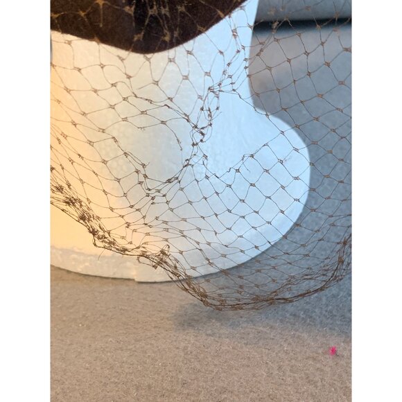 Ladies Brown Hat with Beaded Flowers and Netting by Boston Store Sz 22.5 - Picture 5 of 9